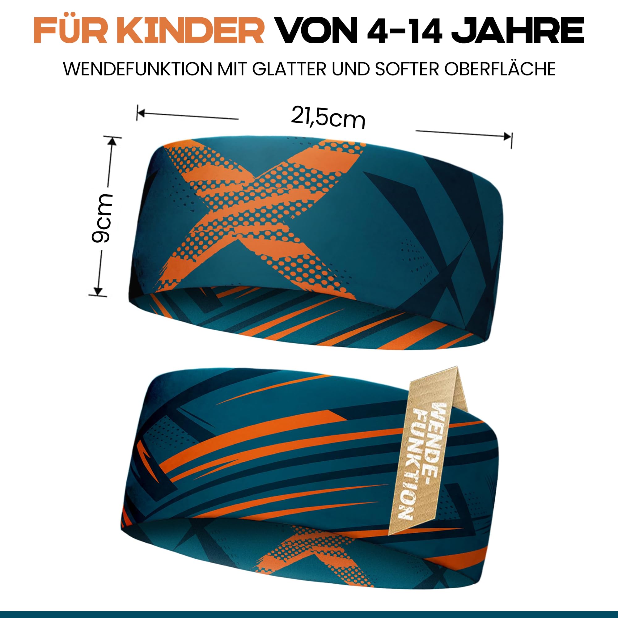 Fascia bambini sottile reversibile, fascia sportiva ultraleggera per bambine e bambini, elastica e traspirante sotto il casco, fascia bambini 4-14 anni (arancione)