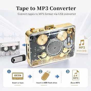 Multi-Functional Cassette Player,Transparent Copper Wheel Movement