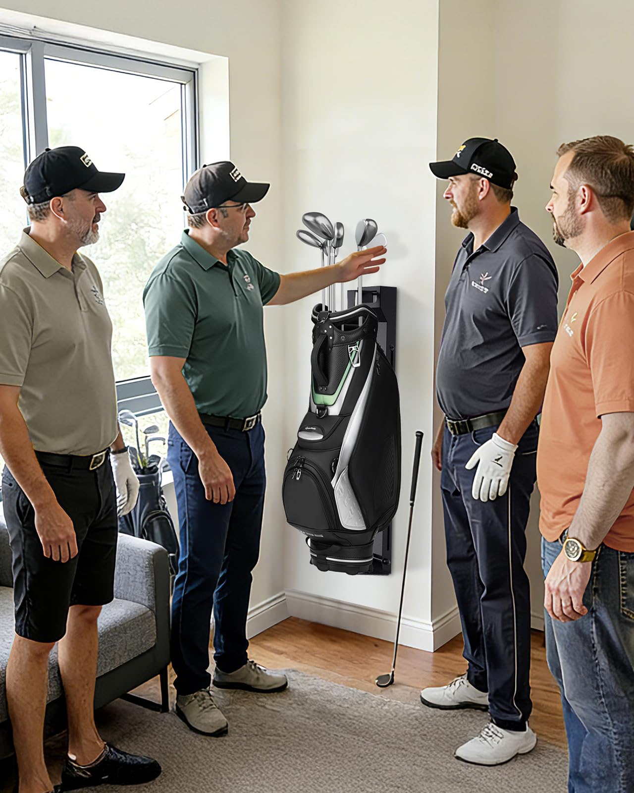 Golftaschen-Aufbewahrungsregal, Wandhalterung, Golftaschenregal für Garage, Golftaschenständer für Display, Golftaschenhalter für Wand, Golfzubehör für Herren, höhenverstellbar, Schwarz