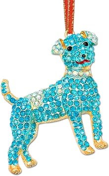 Dog Christmas Ornaments Metal Dog Ornaments for Christmas Tree Decor Blue Rhinestones Dogs Hanging Ornaments Cute Hanging for Xmas Decor Keepsake Gift for Women Kids Girls Dogs Lovers