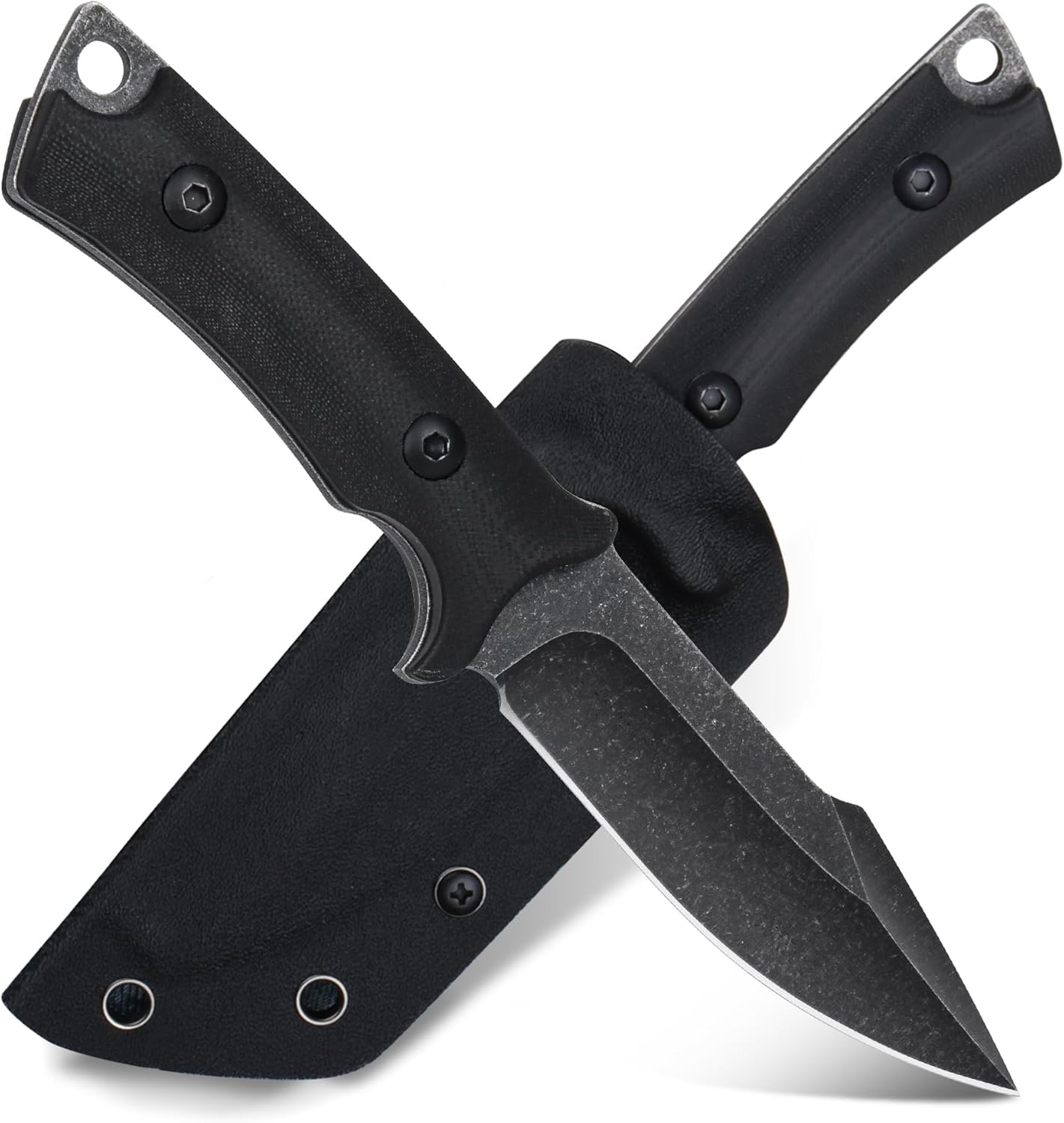 Fixed Blade Knife with Kydex Sheath, Full Tang Survival Hunting Knife 3.93in Blade Green G10 Handle for Outdoor Bushcraft Fishing Hiking Gifts for Men