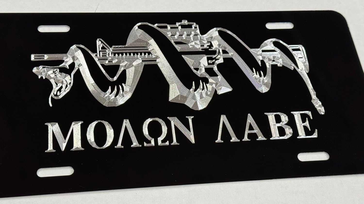 Engraved Molon Labe Second Amendment Car Tag Diamond Etched Vanity License Plate