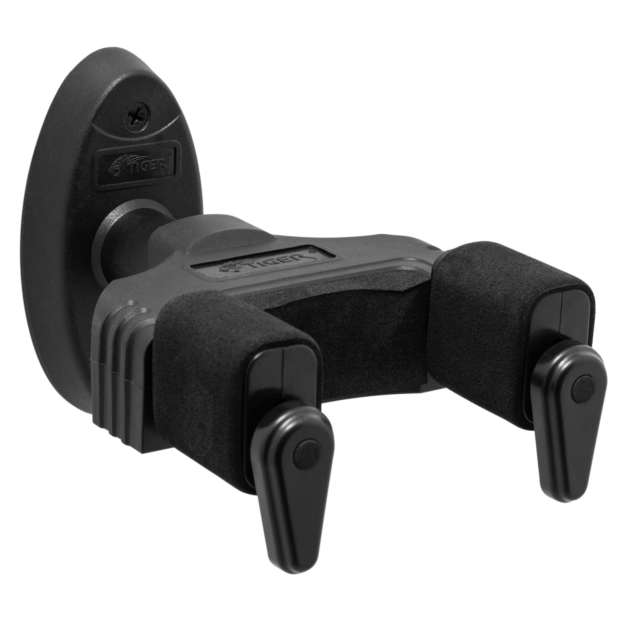 Tiger Guitar Wall Hanger with Self-Locking Neck Grip, Pivoting Yoke and Soft Padded Frame for Instrument Protection – Fits Acoustic, Electric & Bass Guitars - 10cm x 5cm Wall Mount