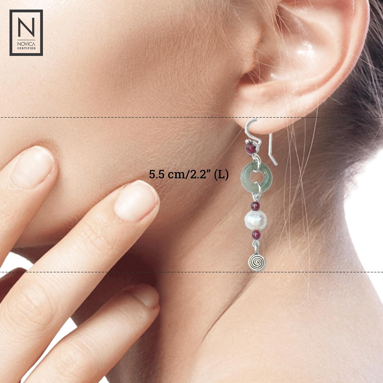 NOVICA Multi-Gem Jade White Cultured Freshwater Pearl .925 Silver Beaded Earrings