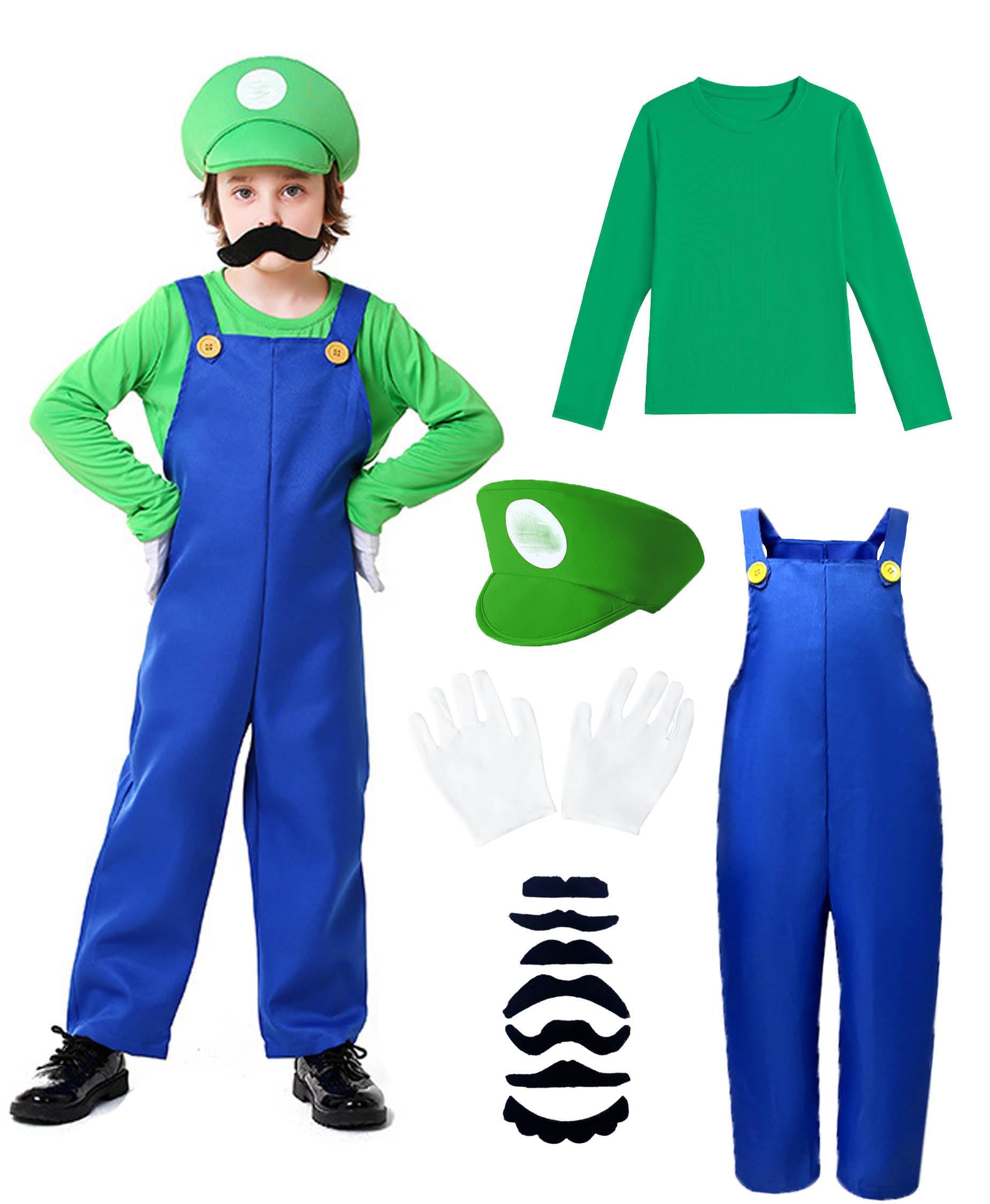 ELEGAWHISPR Halloween Costume Kids Plumber Jumpsuit with Hat Gloves Moustache Costume Accessories Set