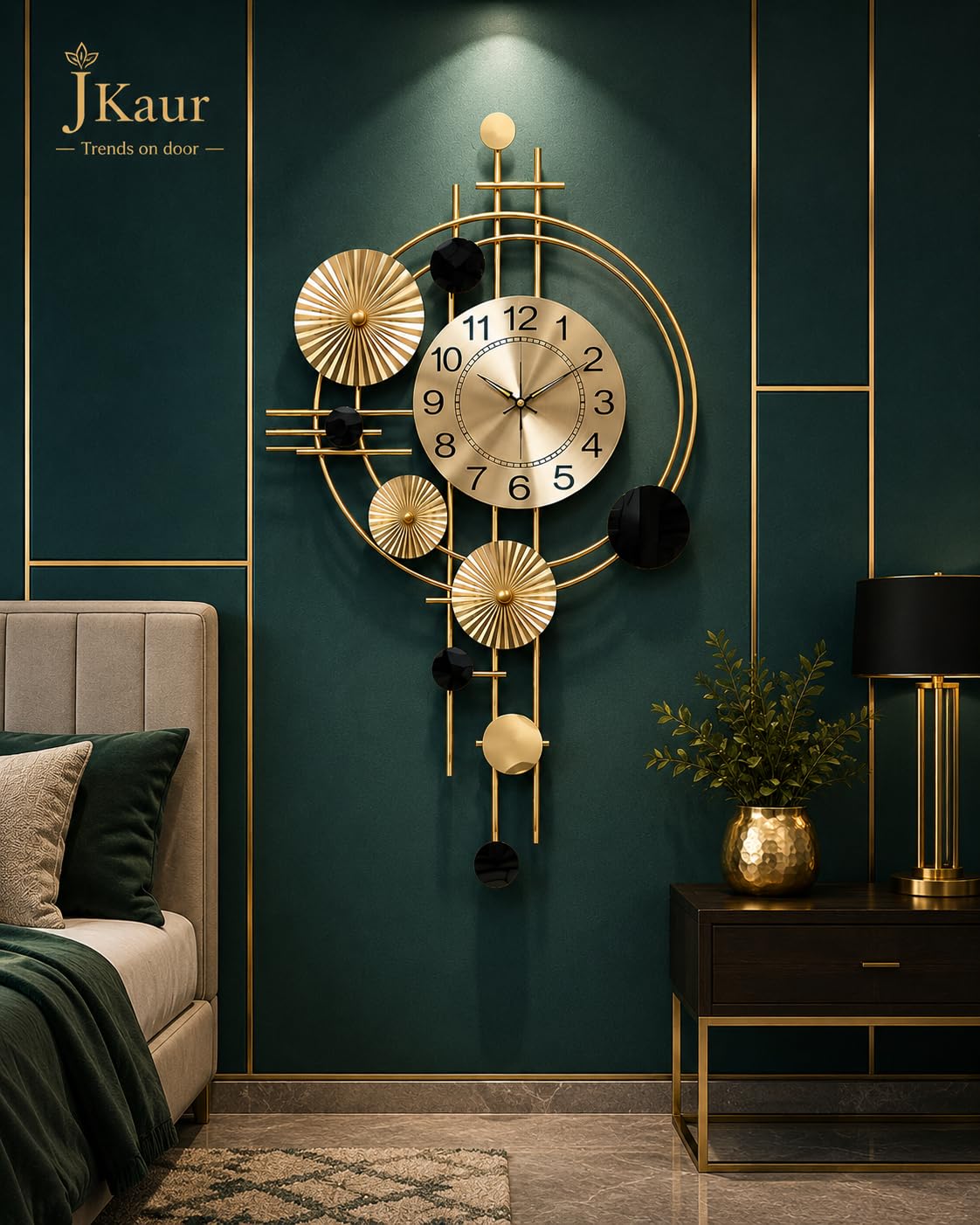 JKaur Luxury Metal Wall Clock for Living Room | Modern Golden Floral Leaf Designer Wall Art | Silent Sweep Non-Ticking Movement | Big Decorative Clock for Home, Bedroom, Office, Hallway & Hotel Lobby-image-24