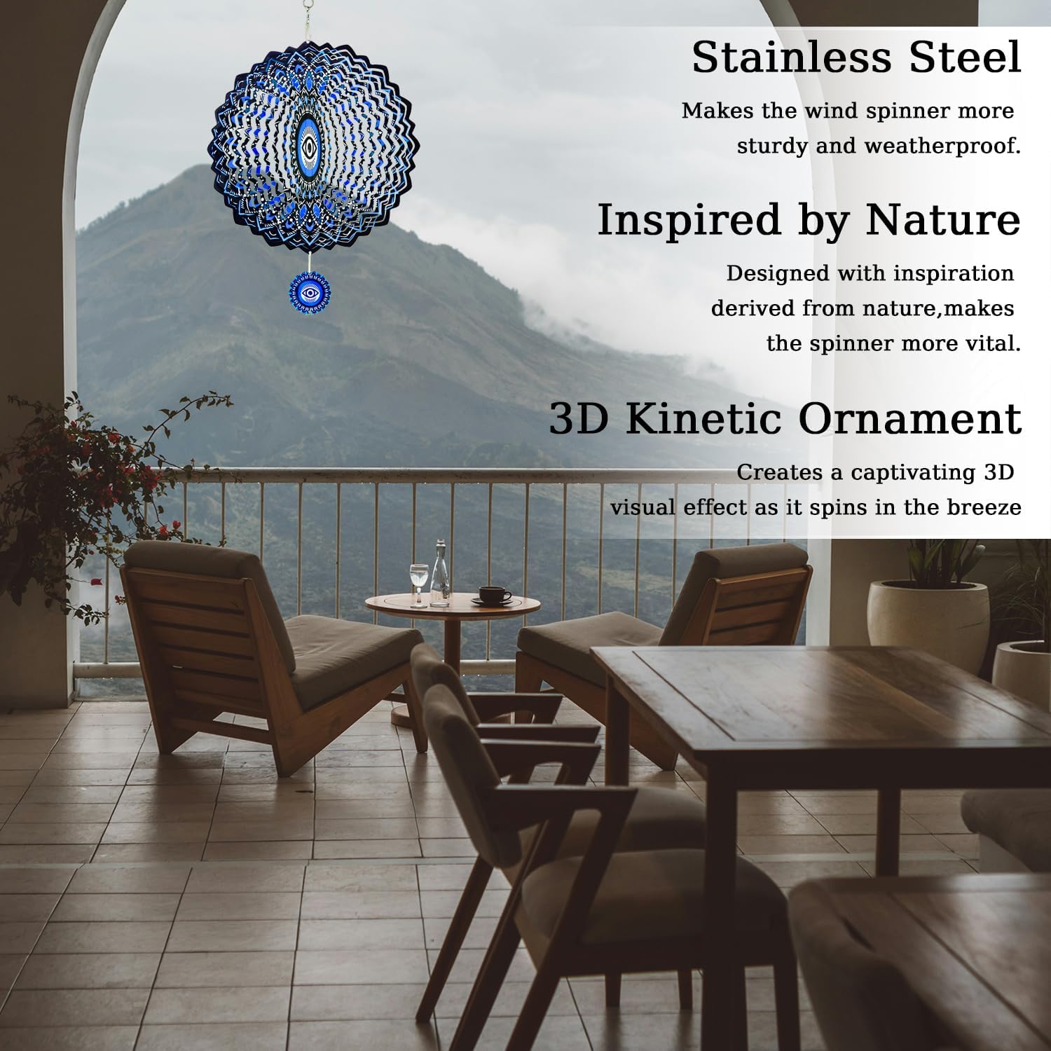 12 Inch 3D Laser Cut Metal Wind Spinner, Stainless Steel Wind Sculpture for Indoor Outdoor, Evil Eye Gifts