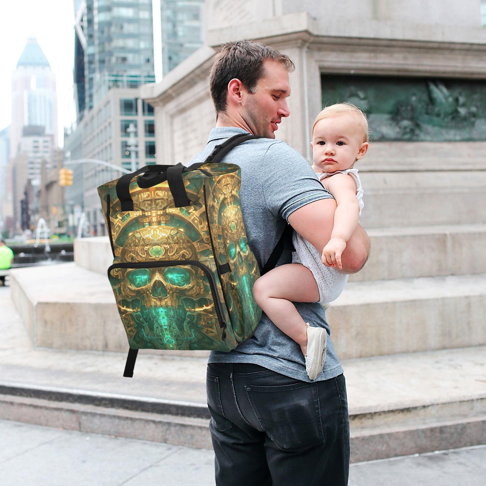 CráNeo De Oro Abstracto Bolsa de Pañales Mochila de Viaje Gran Capacidad Bolsas para Mamá Papá Mujeres Niñas