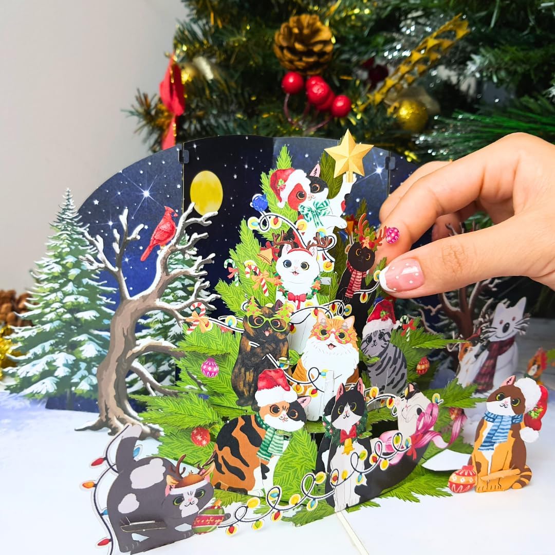 3D Pop Up Cat Christmas Card, 6 x 8 inch Holiday Greeting Card With Envelope, Cute Winter Design for Kids, Mom, Daughter, Husband, Wife, Friends & Family - Image 3