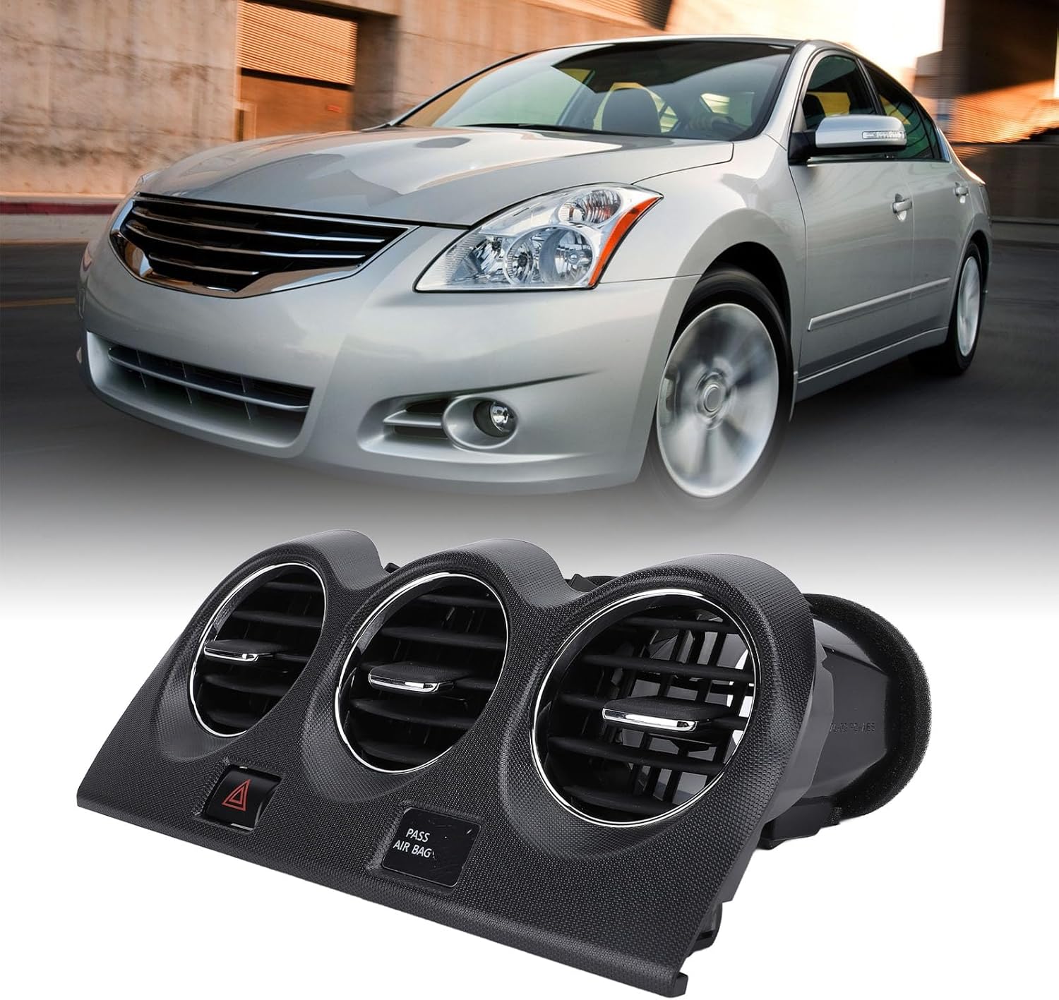 Qiilu Center Dash Air Vent Panel, Center Dash AC Outlet Air Vent Panel with Emergency Switch E771 5111E100 for Altima Fourth Generation 2007 to 2012