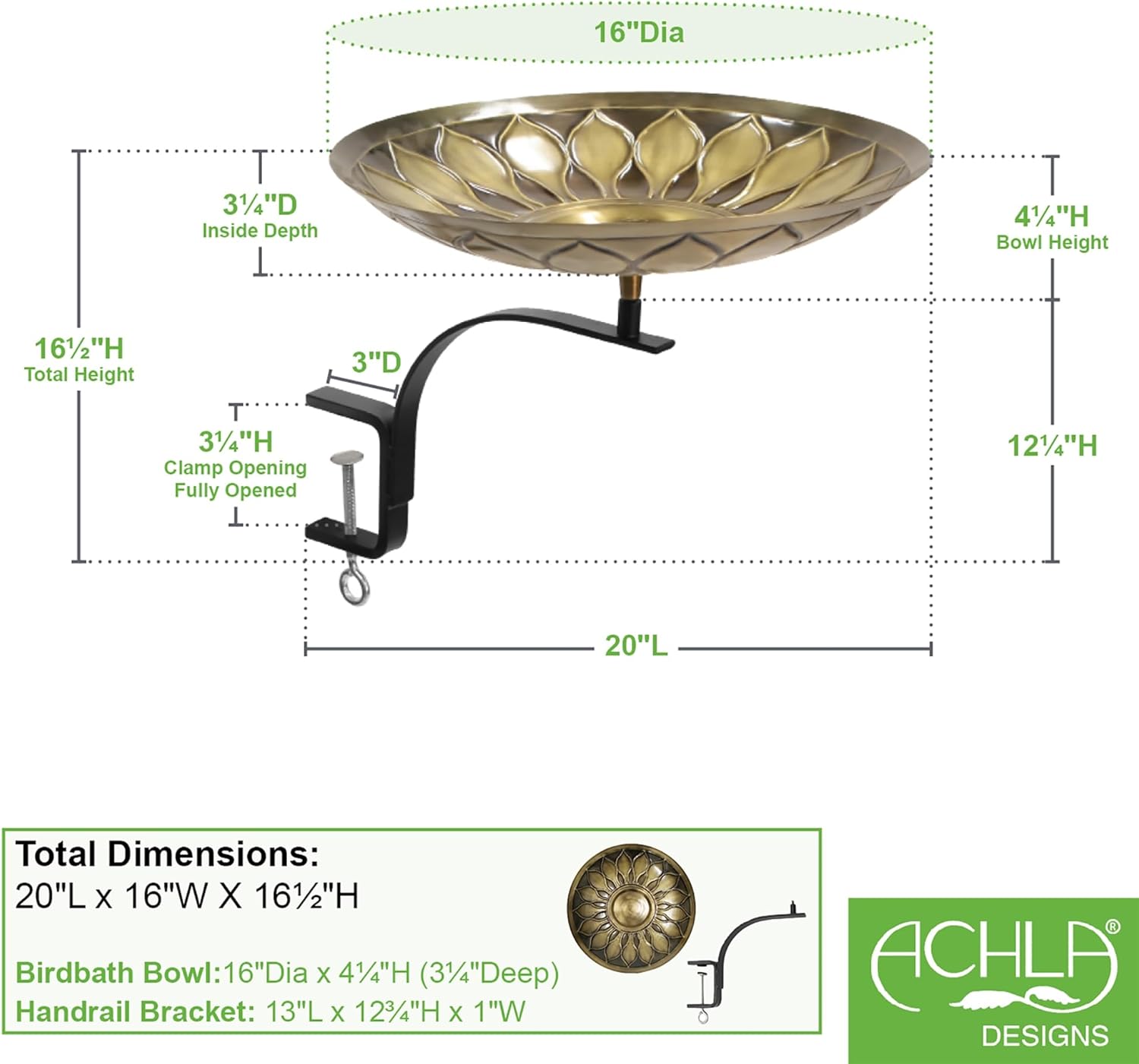 African Daisy Birdbath- Rail Mount Bracket
