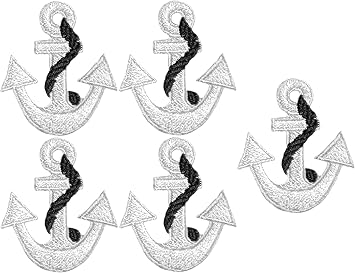 Set 5 of Small Cute Mini Anchor Marine Nautical Sailor Naval Rope Shape Sign Badge Tiny Decal Applique Sew Iron on Embroidered Patches - White Anchor-WH-MINI5