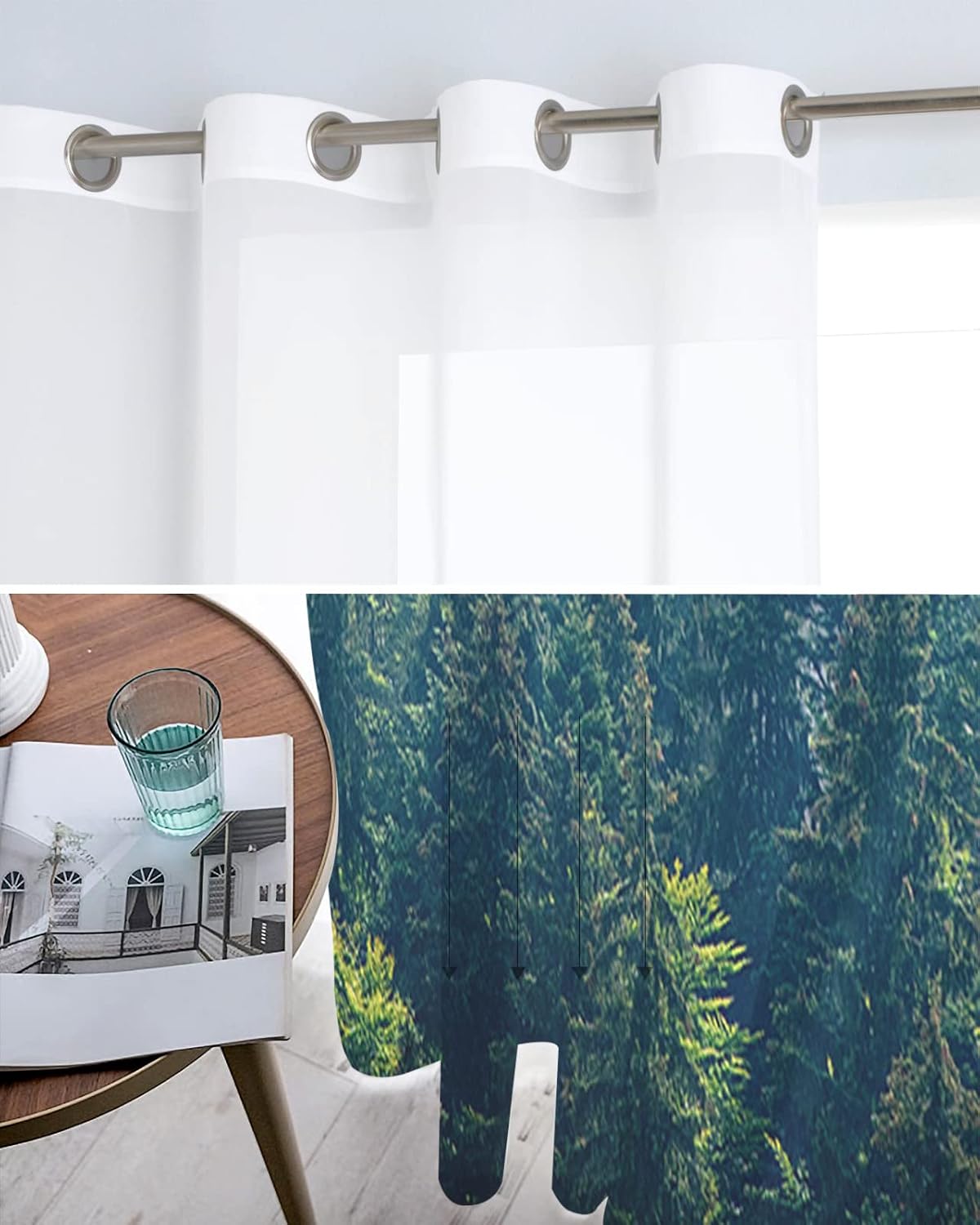 Green Forest Sheer Curtains 39 Inches Long 2 Panel Set, Misty Wood-Land Trees Foggy Dreamy Scene Light-Filtering Semi Sheer Drapes Window Curtains for Living Room/Bedroom 27.5x39x2