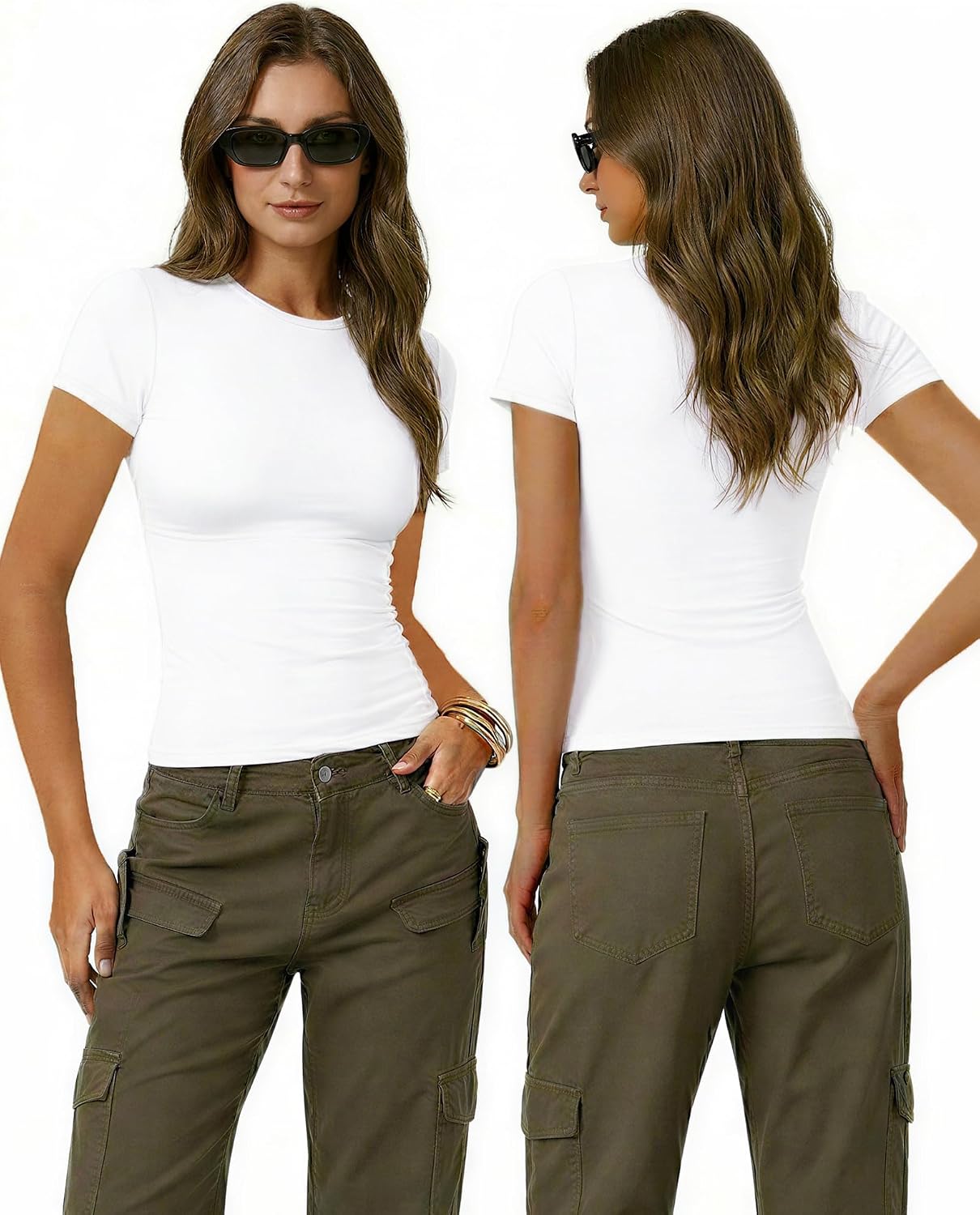 ZNVGIRL Women's T Shirt Basic Short Sleeve Summer Tops Slim Fit Y2k Tees Going Out Crop Top