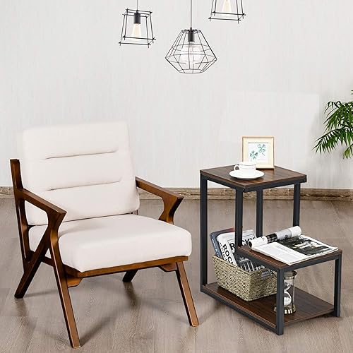 Miniatura 14 de Tangkula Mesa auxiliar de sofá de 3 niveles, mesita de noche con estante de almacenamiento, marco de metal resistente, mesa auxiliar para silla en