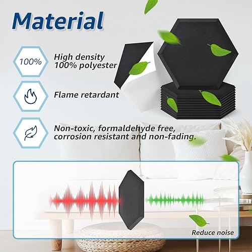 Miniatura 5 de Art3dwallpanels Paquete de 20 paneles acústicos autoadhesivos, paneles de pared insonorizados de 14 x 12 x 0.4 pulgadas, paneles de absorción de