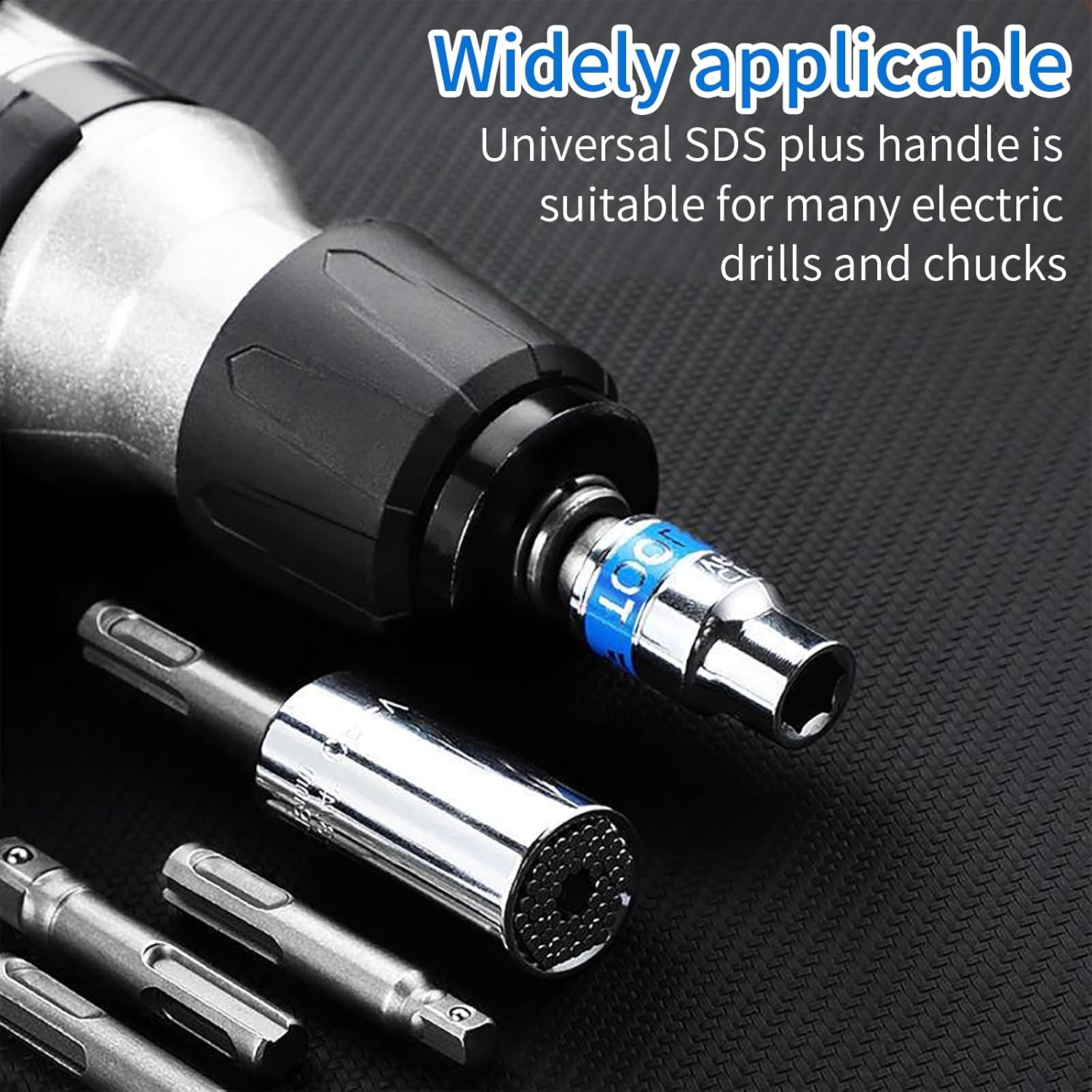 4 pcs SDS Plus Socket Adapter Set, 1/4" Hex Socket Adaptor 1/4" 3/8" 1/2" Impact Socket Extension Connector Power Drill Bit Adapter for Screws/Nuts/Any Drill and Handheld Driver