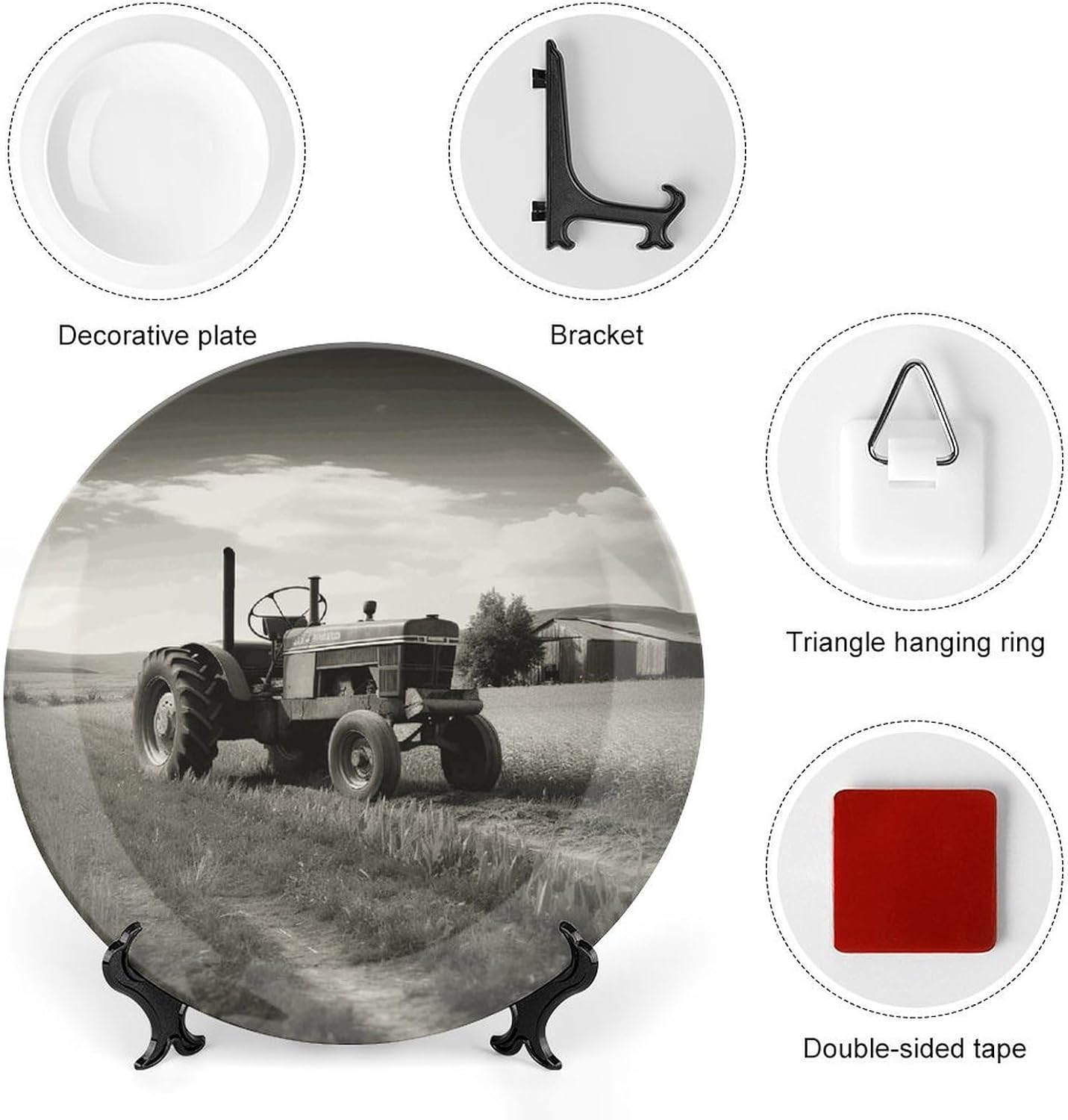 Tractor Agriculture Tranquil Bone China Decorative Plate with Stand 10inch image 3