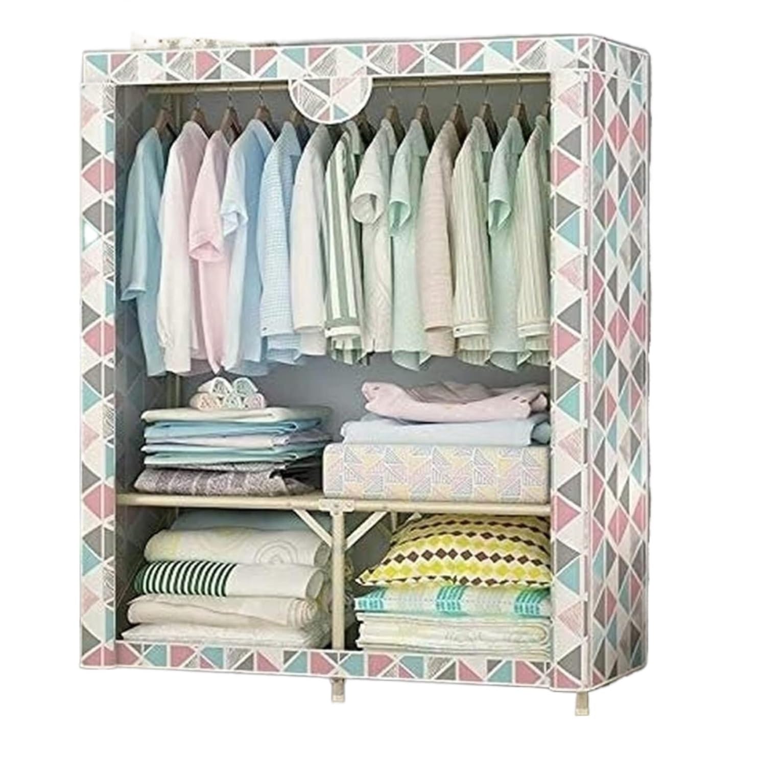 Wardrobe Closet Schrank Einfacher Zusammenklappbarer Kleiderschrank, Stoff, Stahlrahmen, Multifunktionale Hängende Schlafzimmermöbel Closet Aufbewahrungsschrank