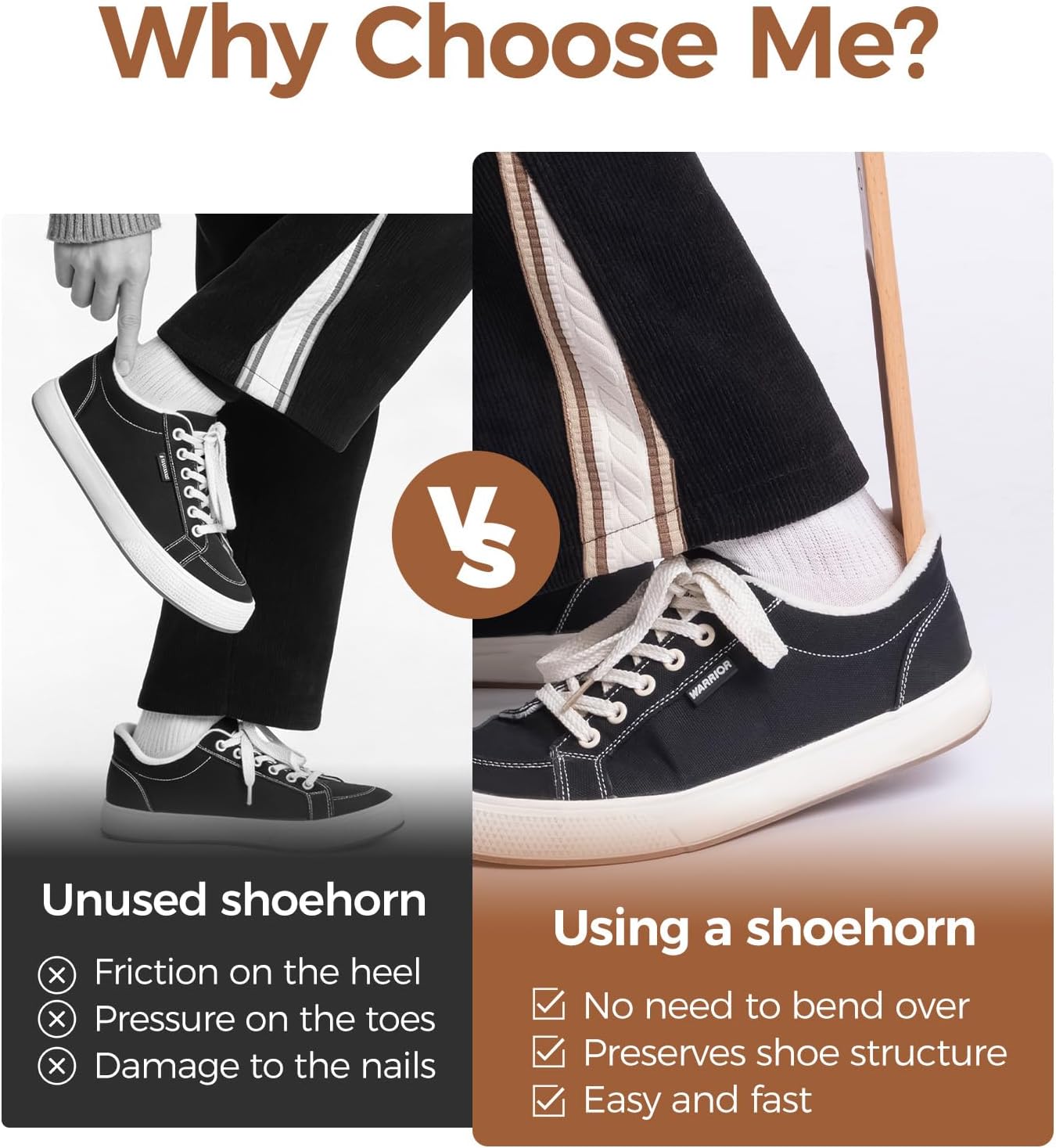 Magnetic Wooden Shoe Horn Set, Wall Mounted - Long & Short Handles