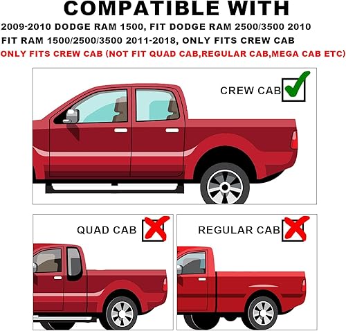 Miniatura 2 de PIT66 Black Trail Armor - Panel basculante compatible con Dodge Ram 1500 2009-2018, solo se adapta a Crew Cab, compatible con Ram 2500 3500