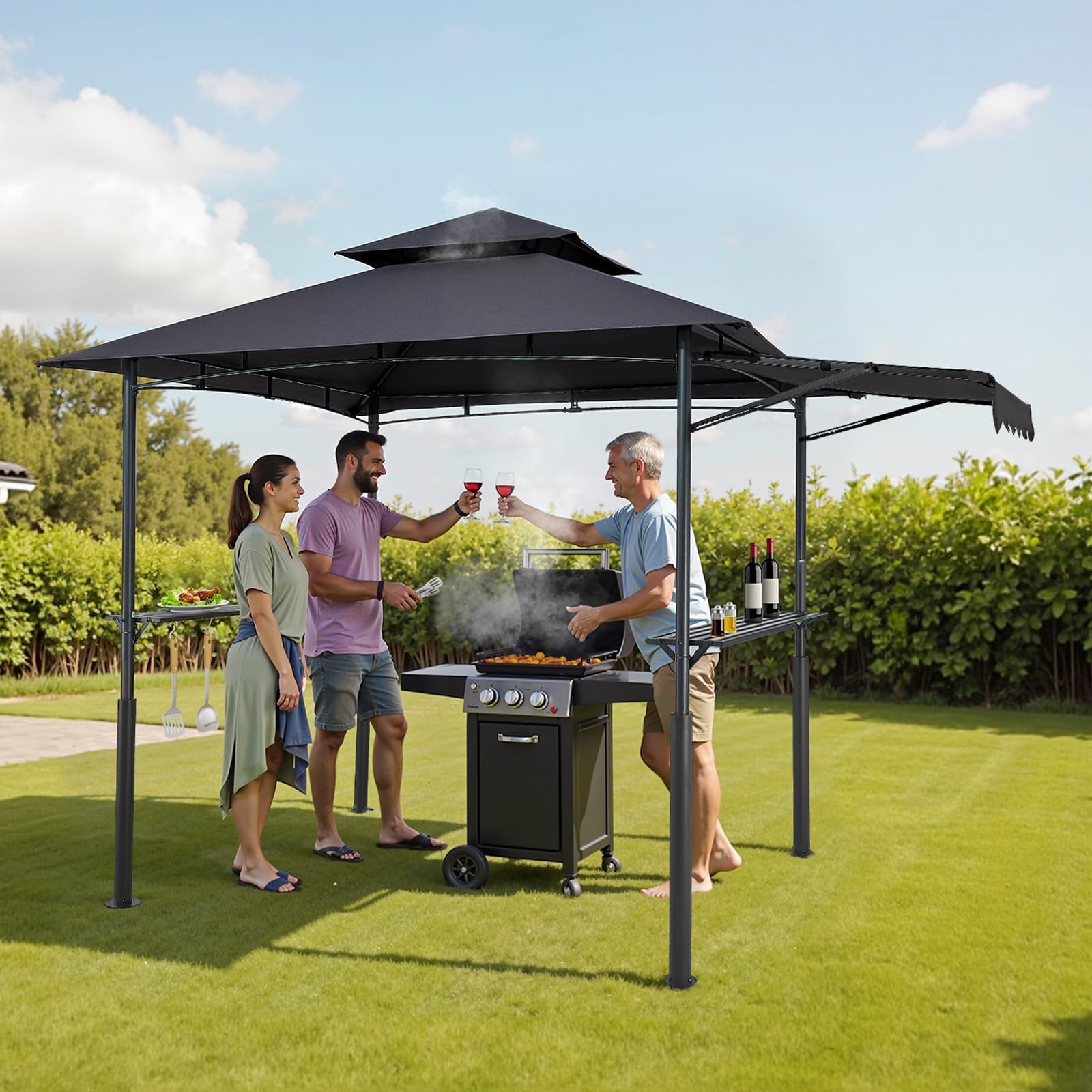VEVOR Gazebo per Barbecue 243 x 150 cm, Gazebo per Barbecue da Esterno con Tetto Tettoia Parasole, Copertura per Barbecue da Giardino in Acciaio Verniciato a Polvere, per Grigliate, Feste, Picnic
