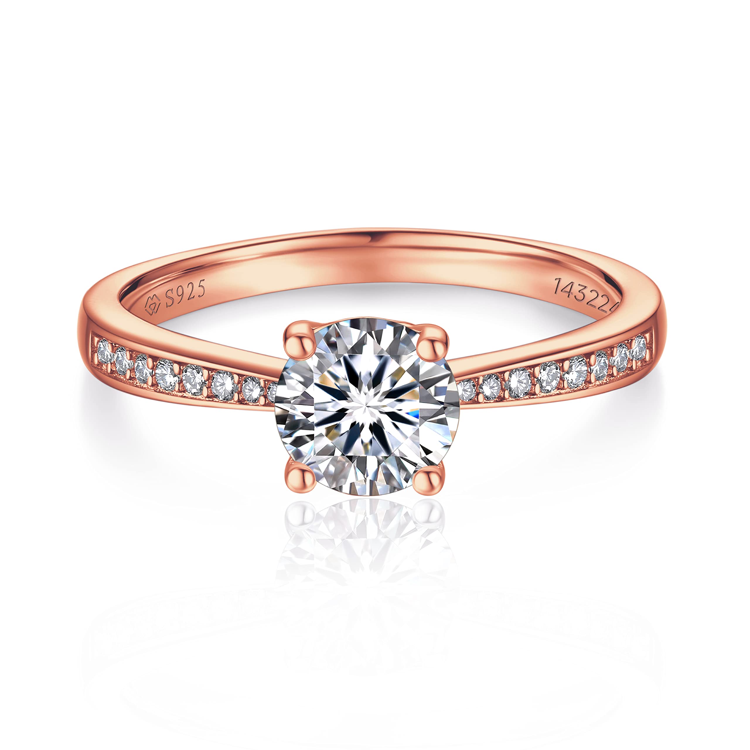 MomentWish Anello Fidanzamento Donna, 1 Carato Moissanite Diamante Anello argento 925 Anello Promessa con Certificato Gra Festa della Mamma Regalo Donna (Argento/Oro rosa)