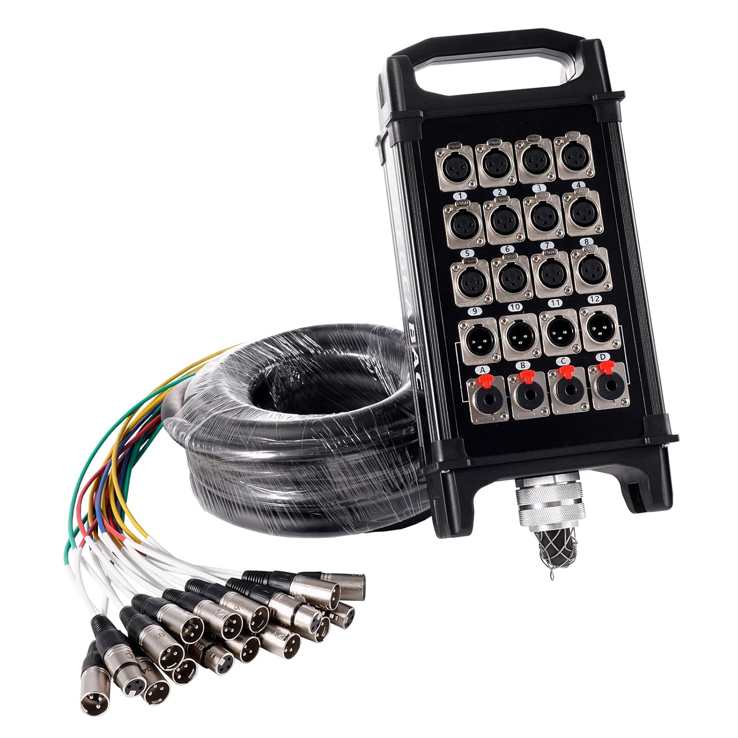 12 Channel 25'Pro Stage XLR Snake Cable with XLR & 1/4" TRS Returns on The Box for Recording, Stage, Studio