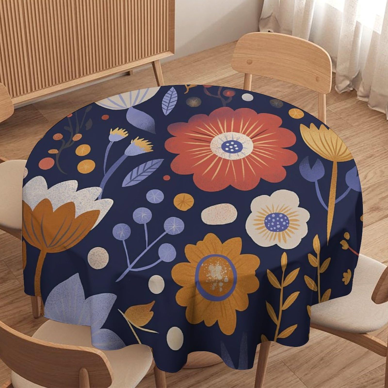 ORDOBO 3D Print Round Tablecloth - Cartoon Flowers Round Countertop Decoration Cover Waterproof Wipeable Dust-Proof For Kitchen Dining Home 177X177Cm