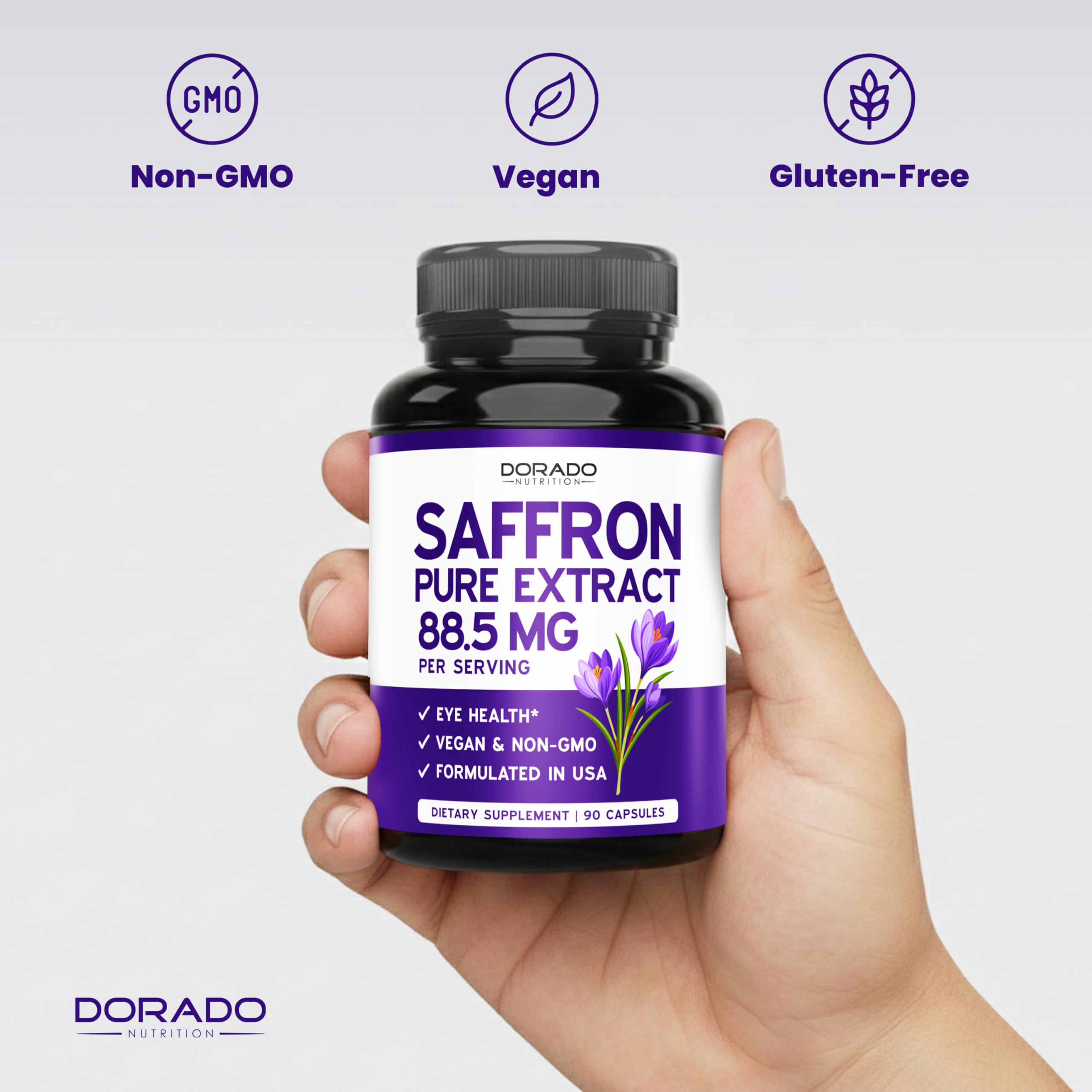 Saffron Supplements for Mood, Energy & Vision Support (3 Month Supply) Pure Saffron Extract 88.5mg Per Serving - Vegan Safe, Gluten Free, Third Party Tested & Non GMO - USA Made (90 Veggie Capsules) — Amazon image 7