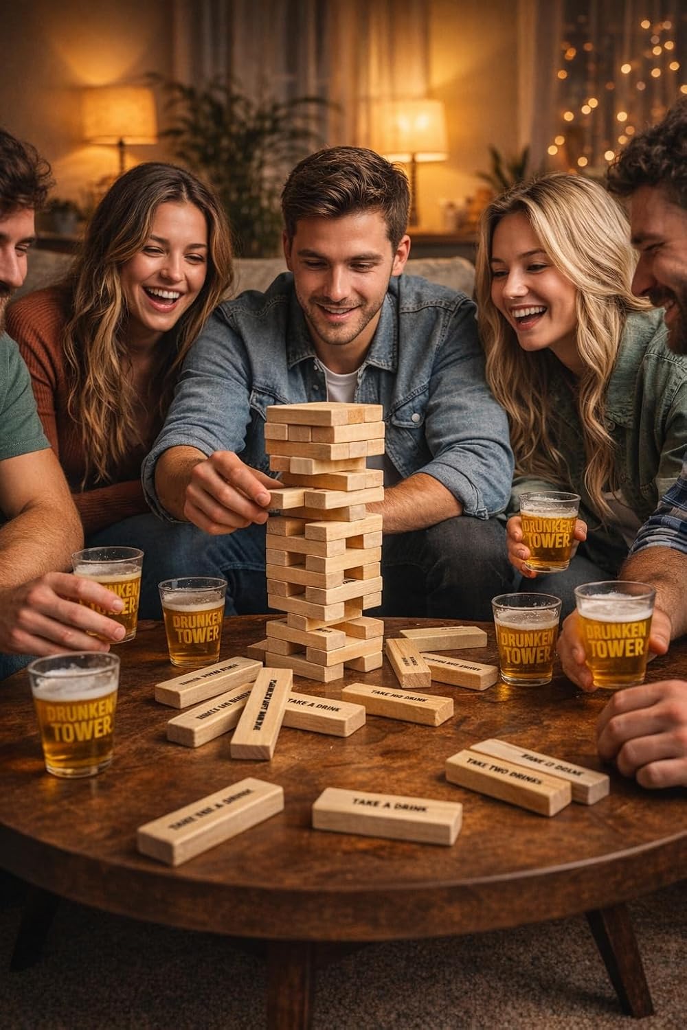 Drunken Tower - Drinking Game with Wooden Blocks - Party Game for Adults - Fun Gift Idea for Friends and Couples