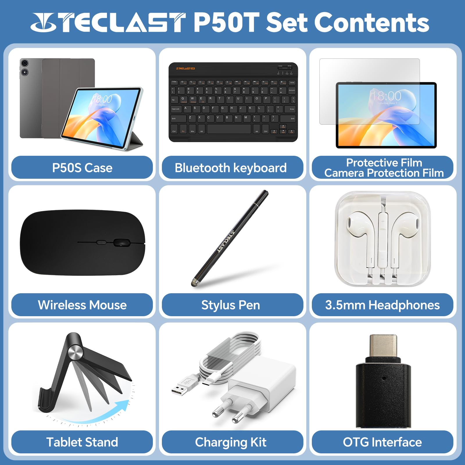 TECLAST P50T Tablet 11" Android 16, Tablet con Teclado, 8000mAh,128GB, GPS | Gemini AI, 90Hz Tablet con Ratón y Funda, 16GB RAM + 128GB ROM + TF 5TB, Octa-Core, Widevine L1, 5G WiFi, OTG