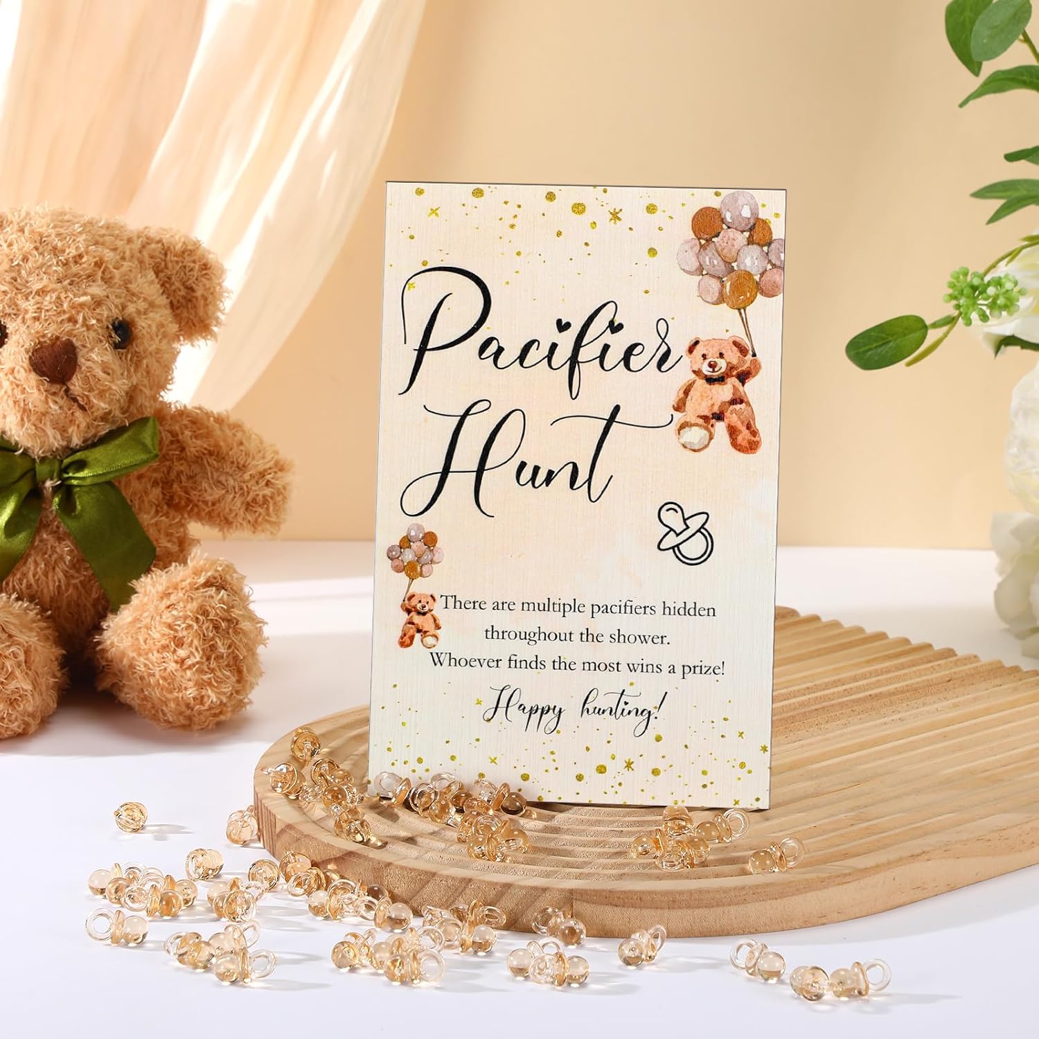 Roowest 51 Pcs Pacifier Hunt Baby Shower Games, Bear, Brown image 5