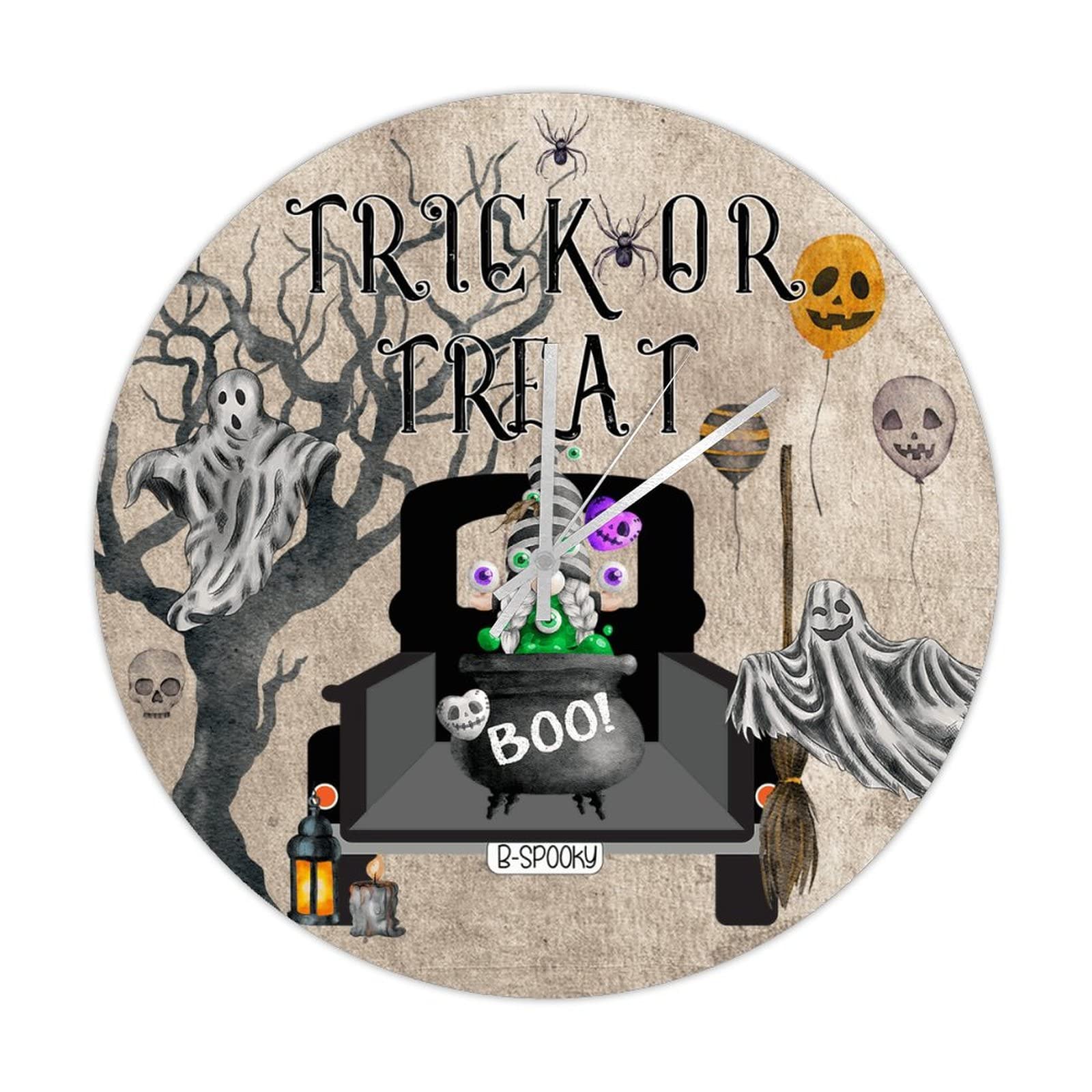 Horloge murale Halloween en bois avec gnome pour salon déco vintage 38cm