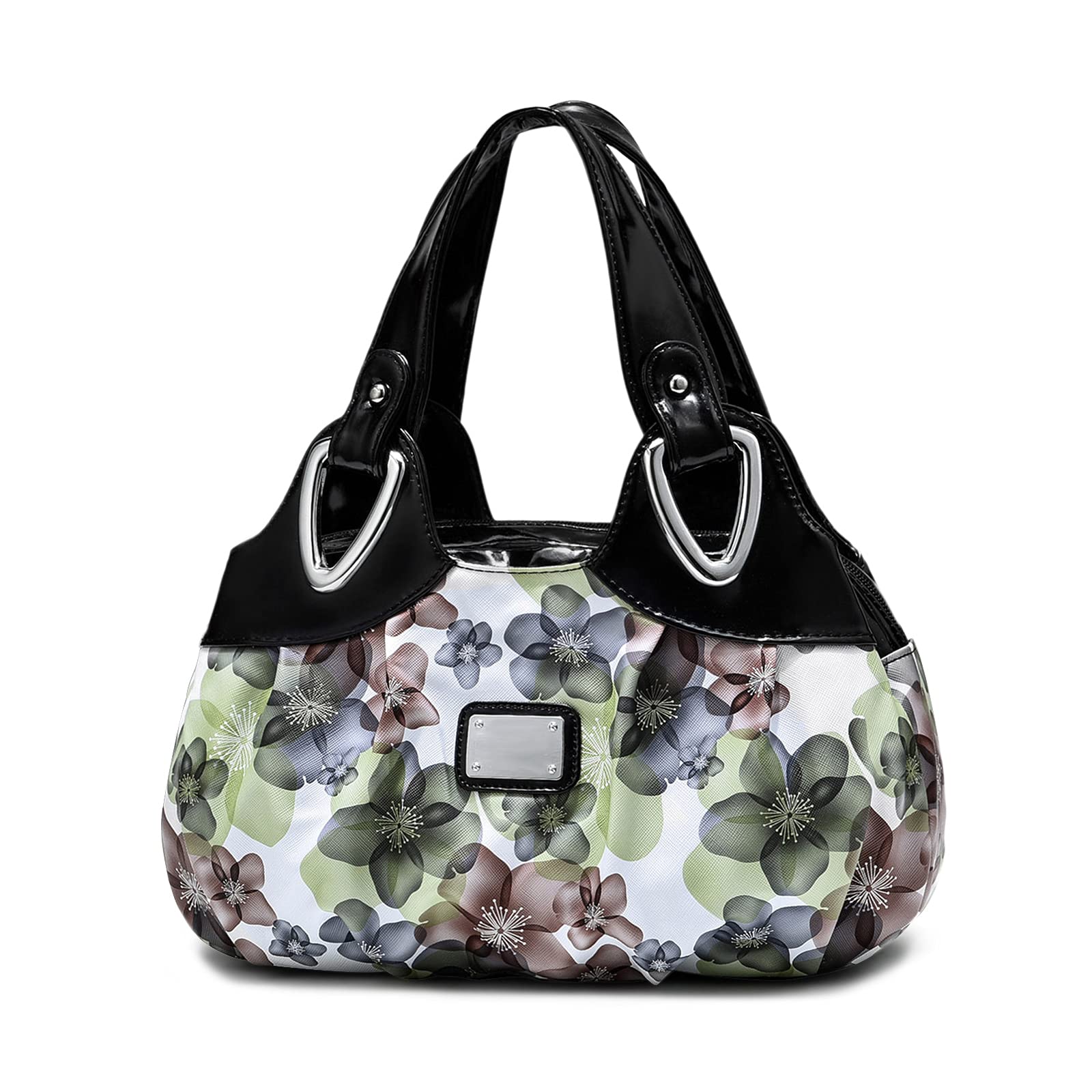 DIRRONA Moda Donna Borsa a Mano e Tracolla - Viaggio Tote Leggero in PU Pelle Morbida - Casuale Vacanza Borsa a Fiori Nero + Verde A
