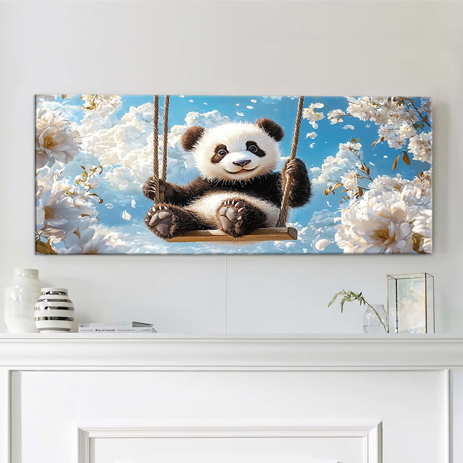 Maluj według cyfr dorosłych, huśtawka panda malowanie według numerów zestaw, DIY Paint by Numbers, z 3 pędzlami i pigmentem akrylowym, do dekoracji domu, prezenty dla kobiet, bez ramki - 160x80cm s