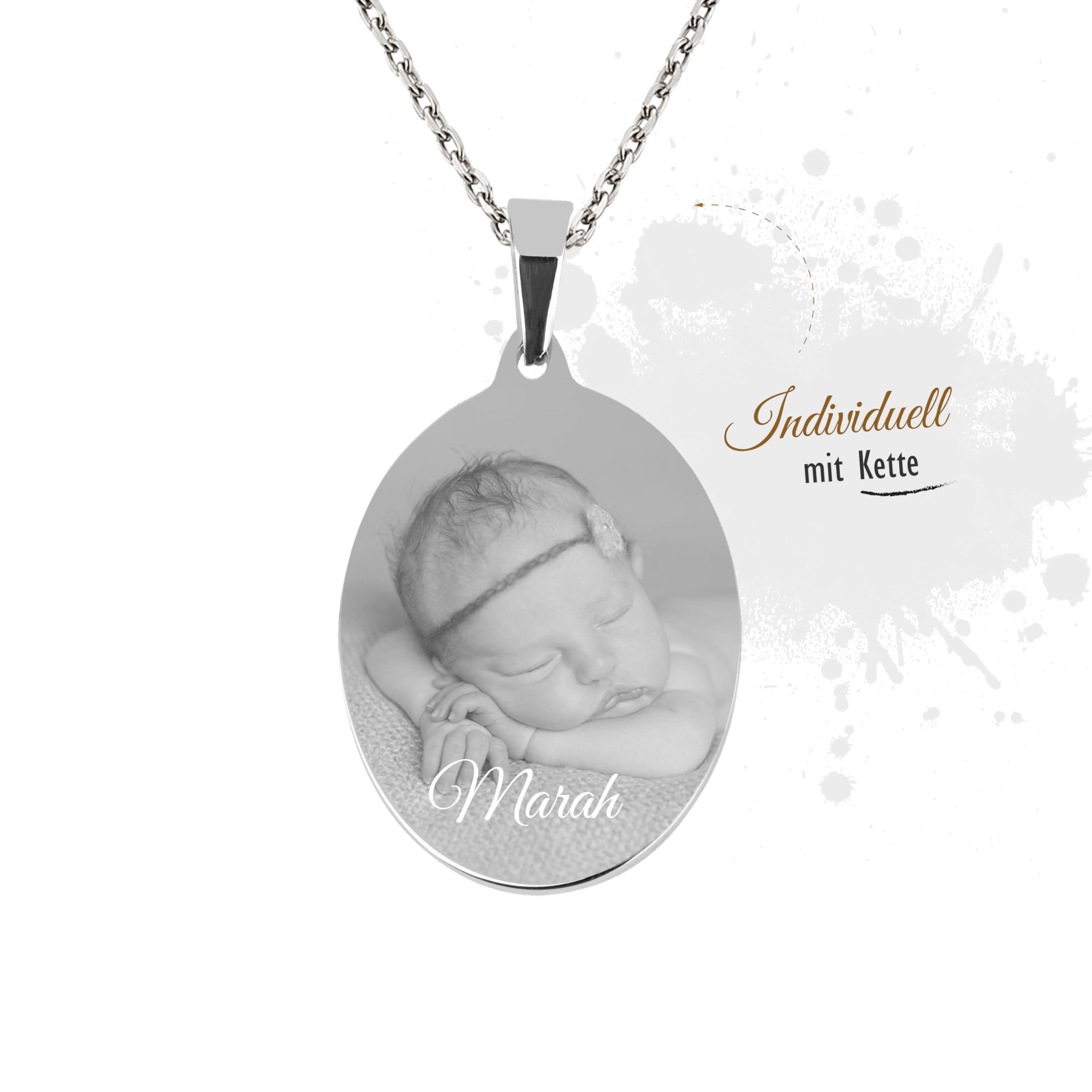 Foto Anhänger oval Edelstahl mit eigener Fotogravur auch mit Kette wählbar/Bildgravur/Gravur