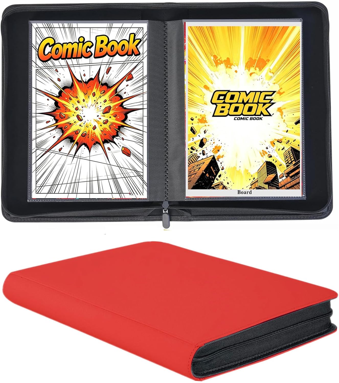 Comic Book Binder, 30 Pockets Comic Book Storage Album, for Current, Silver Age, Regular Comics Bagged and Boarded, Sleeves for Displaying Comic Books and Comics Book Storage (Black)