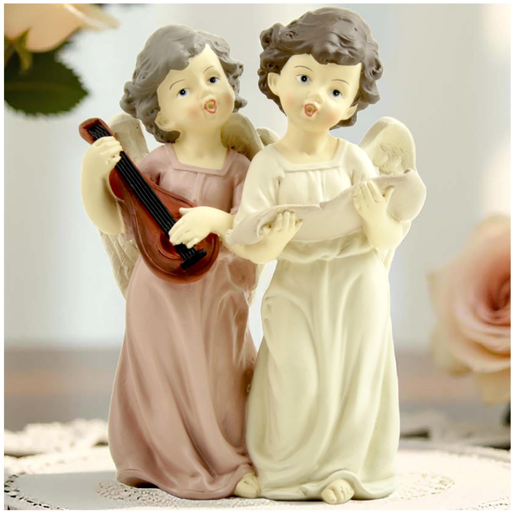 Statue d'ange en résine avec luth et livre de chansons pour commémoration et Noël