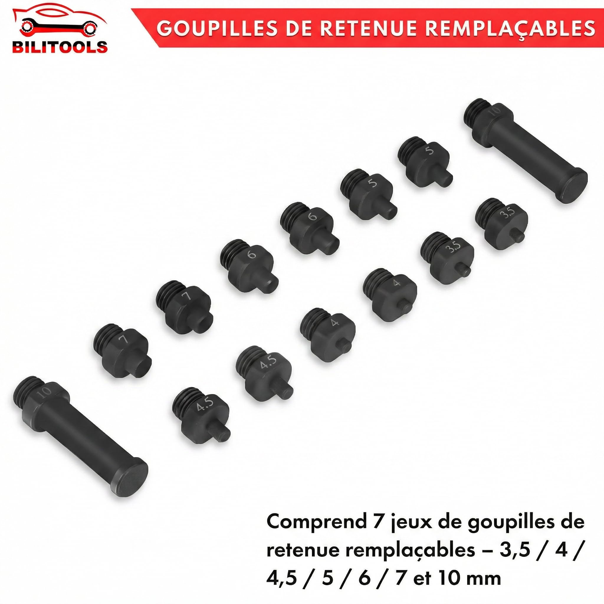 BILITOOLS Clé Maintien Poulie 1/2 Pouce Réglable avec Goupilles | Outil poulie vilebrequin avec entraînement 1/2", goupilles interchangeables pour courroies accessoires et moteurs auto