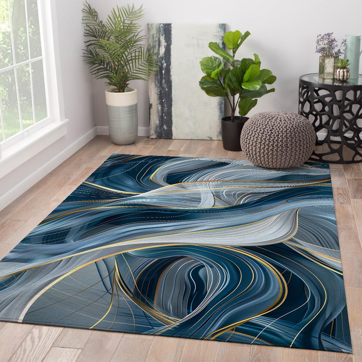 Nowoczesne luksusowe dywaniki do salonu 150x210 cm niebieski abstrakcyjny niebieski wzór zmywalny dywan z falistymi paskami nie S do biura w jadalni
