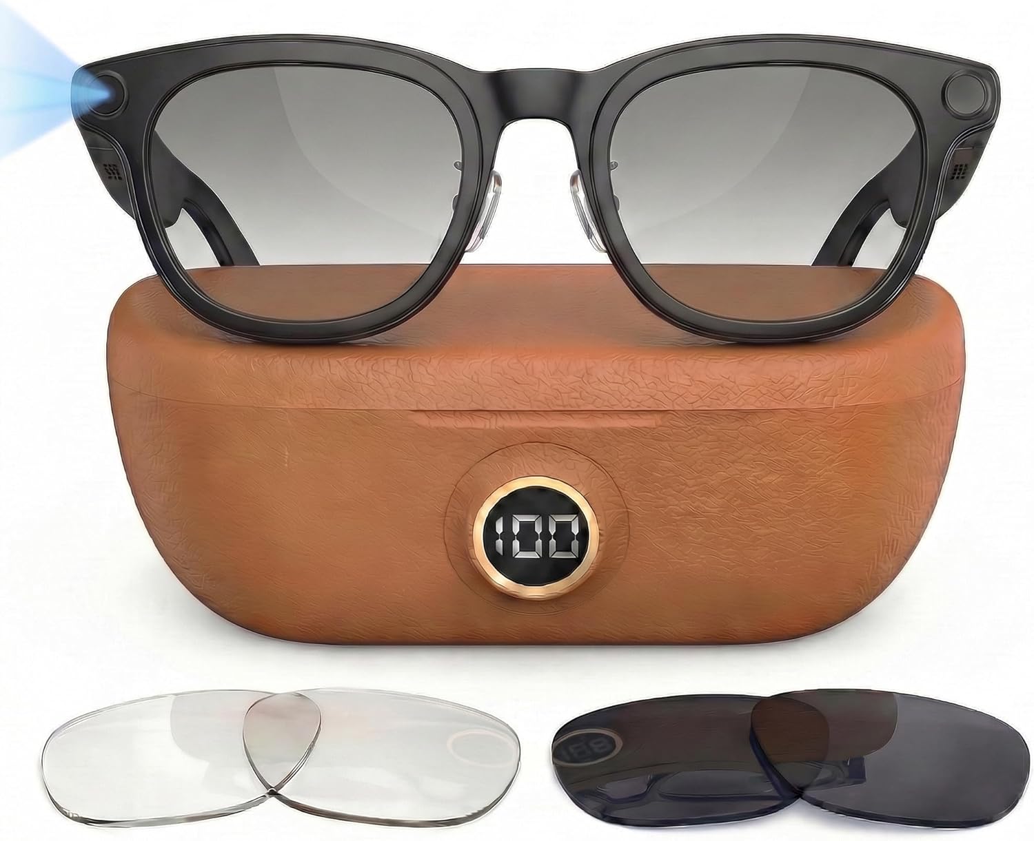 Enhanced Smart Glasses with 3600mAh Charging Case | 30MP Photo & 1200P Video Recording | AI-Powered Translation Glasses for Outdoor Sports, Travel, and Business (matt Black)