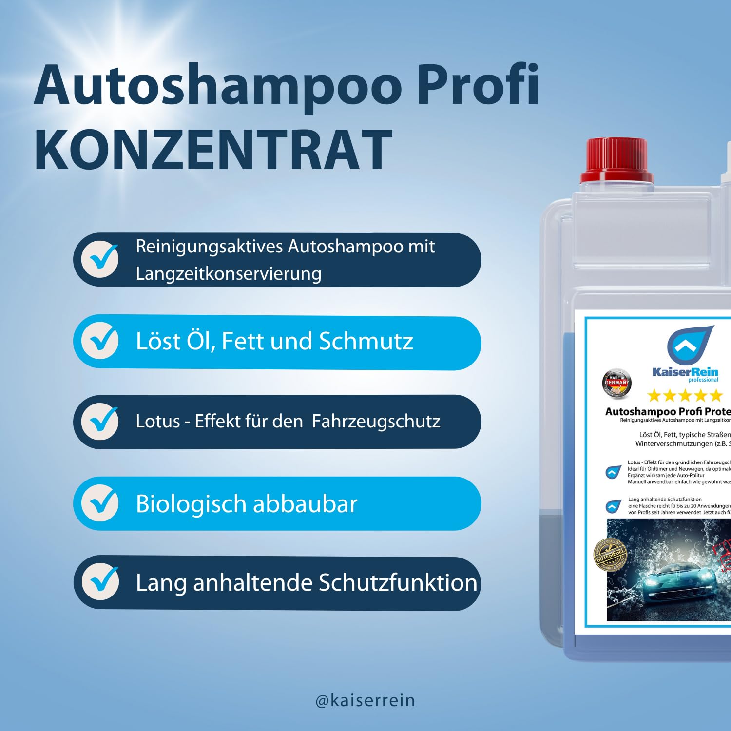 KaiserRein Autoshampoo Profi 10 L Autowaschmittel mit Wax und Trocknungshilfe Auto KFZ