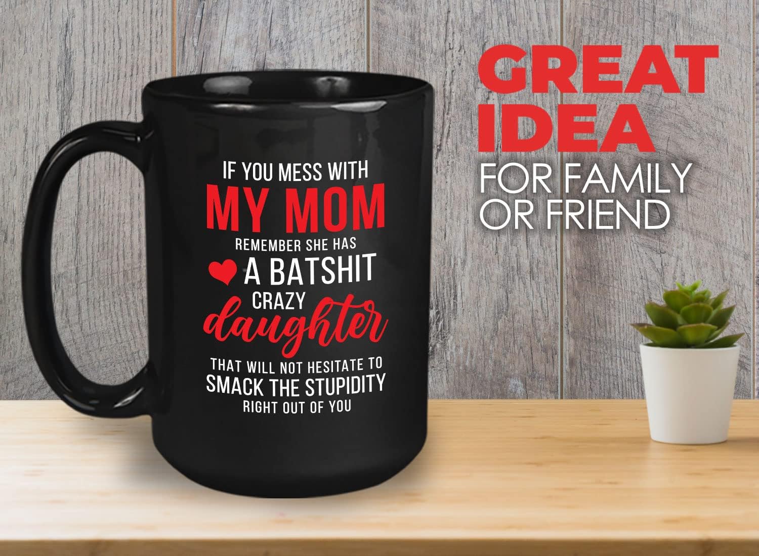 Bubble Hugs Relationship Coffee Mug 15oz Black - Mess with My Mom - Mother's Day Mother in Law Funny Daughter Children Family Bonus Mama Birthday