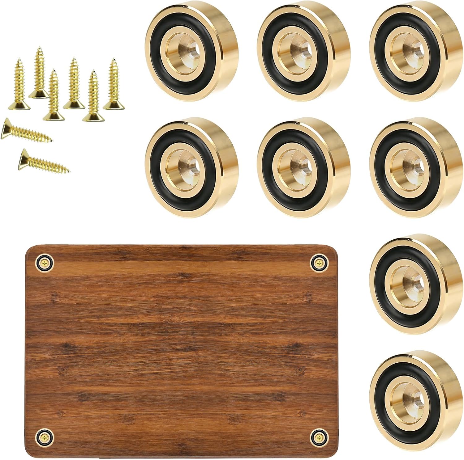 8PCS Brass Cutting Board Feet Non Slip 0.79 x 0. 32 Inch,Board Display Tray Riser Feet with Screws,Suitable for Serving Tray Wood Board,Chair,Speakers,Jewelry Box
