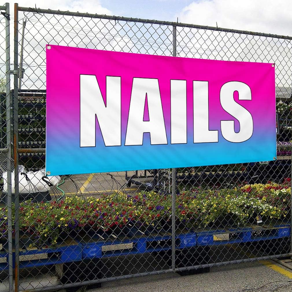 Vinyl Banner Multiple Sizes Nails Salon Business Outdoor Weatherproof Industrial Yard Signs Blue 4 Grommets 16x40Inches