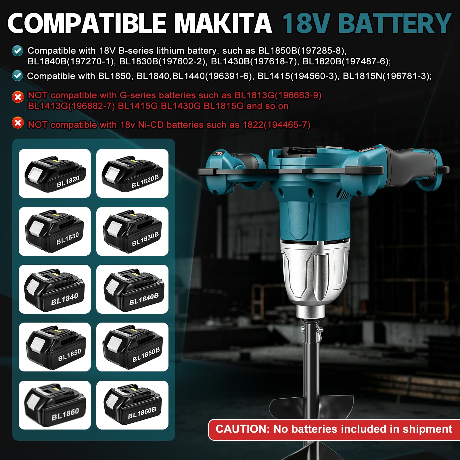Professional Akku-Erdbohrer Kompatibel mit Makita18V Batterie, Elektrischer Erdlochbohrer Pfahlbohrer mit 2 Griffen, Bürstenloser Motor für Gartenbau/Pfahlsetzung, Mörtelrührer,ohne Boor(ohne Akku)