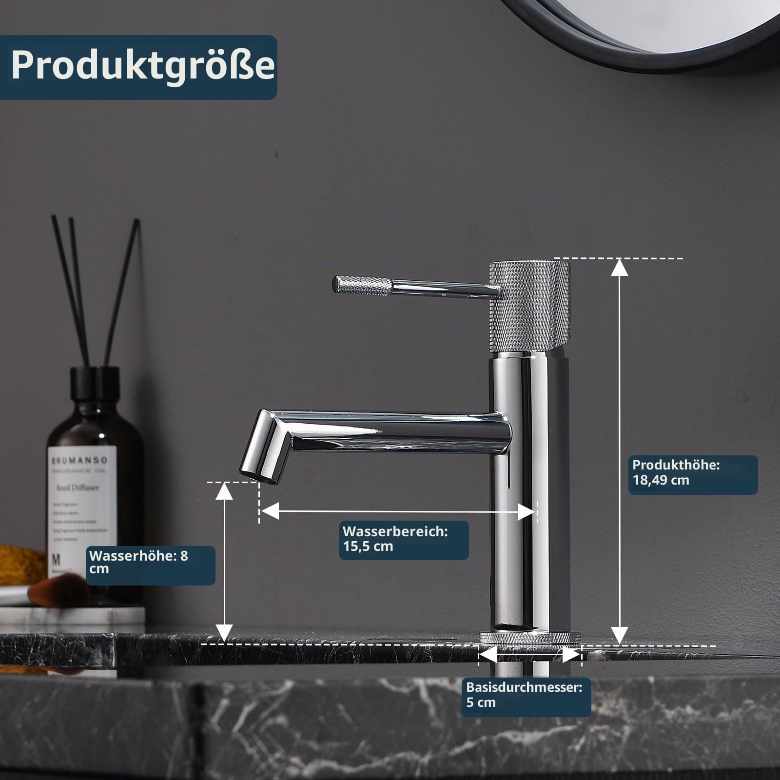 AIMADI Waschtischarmatur Chrom, Einhebelmischer für Bad und Gäste-WC, moderne Badezimmer-Armatur mit Keramik-Kartusche, wassersparend Wasserhahn Bad, für alle Waschbecken