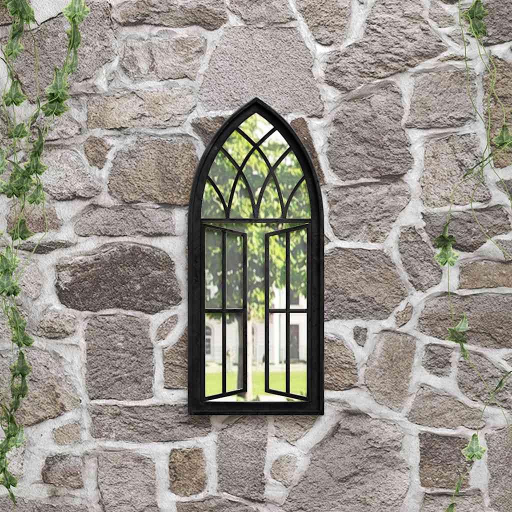 Espejo de jardín negro 70 x 30 cm hierro con efecto óxido cristal decoración de pared espejo para el hogar exterior para colgar para jardín