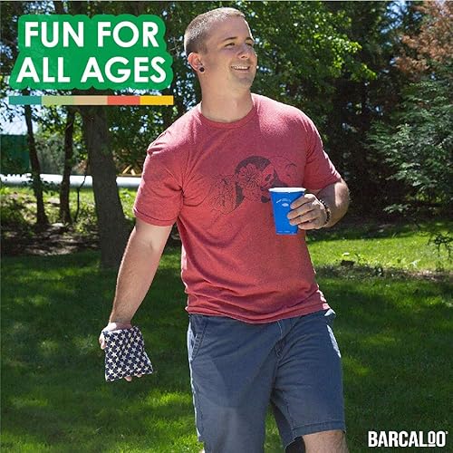 Miniatura 5 de Barcaloo Juego de 8 sacos de Cornhole resistentes a la intemperie, tamaño y peso reglamentarios, tela de pato, ideal para hoyos de maíz, juego de